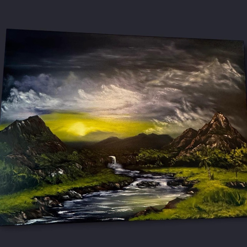Mountain Landscape Canvas Bob Ross Inspo 36x48 Traditional Oil Painting
